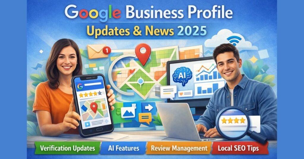 Google Business Profile News: Complete Guide to Updates and Changes in 2025 Google Business Profile updates and news 2025 showing local SEO analytics, reviews, verification, and AI features.