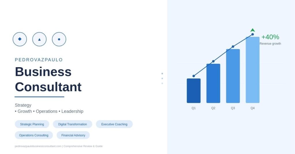 PedroVazPaulo Business Consultant: What They Actually Do, Who They Help, and Whether They’re Worth It PedroVazPaulo Business Consultant featured image showing business growth chart with quarterly revenue increase of 40 percent, strategic planning services including digital transformation, executive coaching, and operations consulting