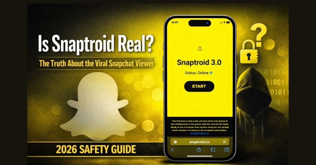Snaptroid 3.0 Snapchat viewer shown on smartphone with headline “Is Snaptroid Real? The Truth About the Viral Snapchat Viewer – 2026 Safety Guide”