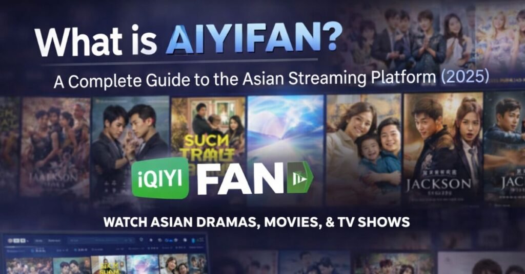 Aiyifan Asian streaming platform interface showing Chinese drama and movie thumbnails on a dark-themed video streaming dashboard.